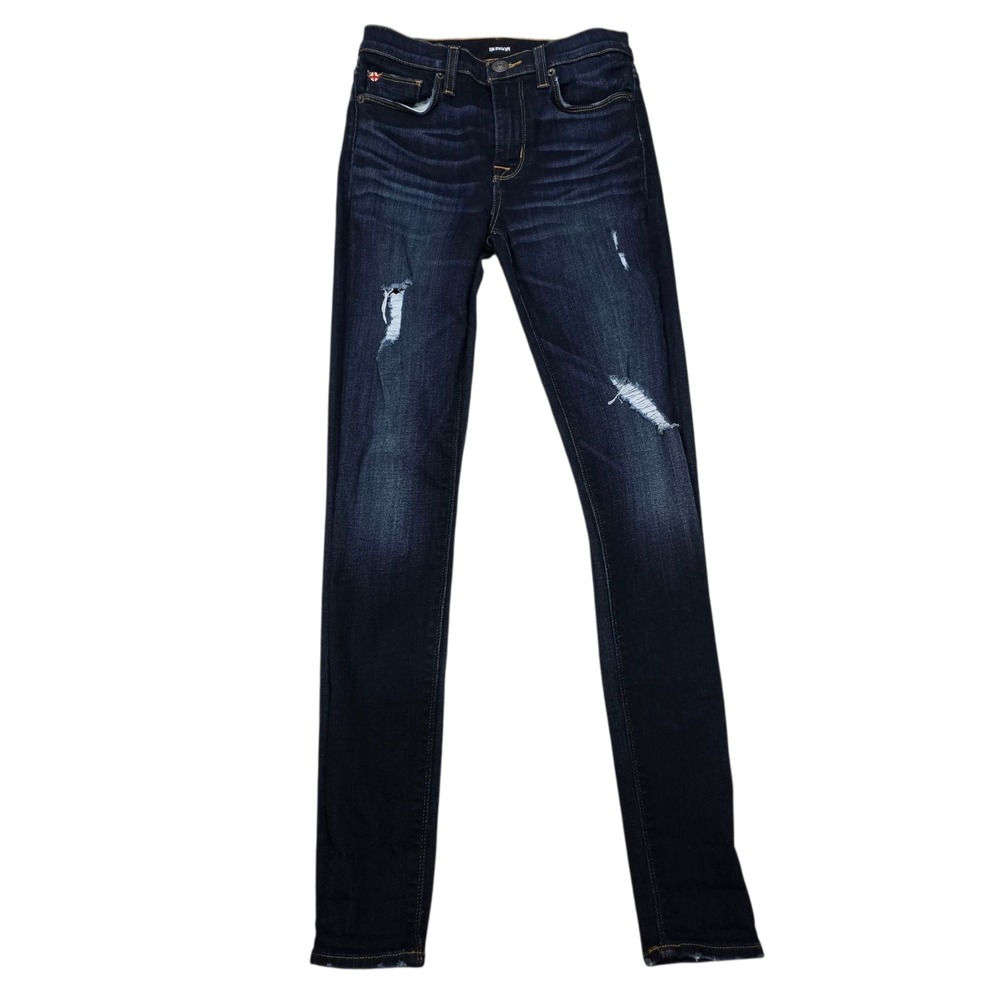 Hudson High Waist Barbara Super Skinny Jeans Dark Wash Ripped Size‎ 24